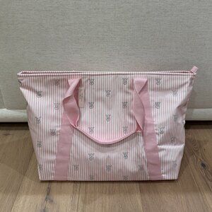 Victoria's Secret Pink Stripe Bling Tote Bag with "VS" logo in rhinestones